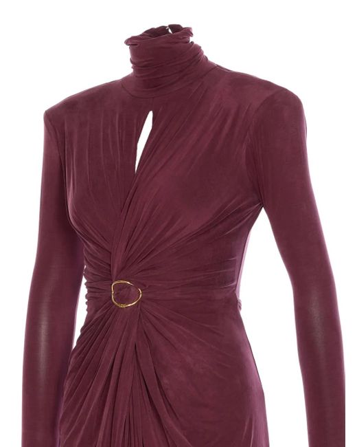 Elisabetta Franchi Purple High-Neck Gathered Maxi Dress
