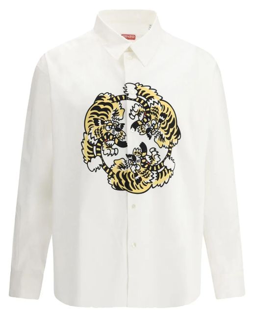 KENZO White Tiger-Print Shirt for men
