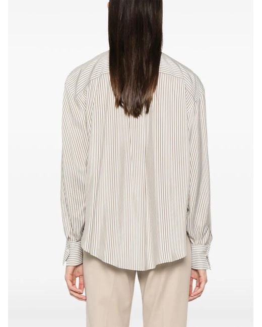 Brunello Cucinelli White Striped Silk Shirt
