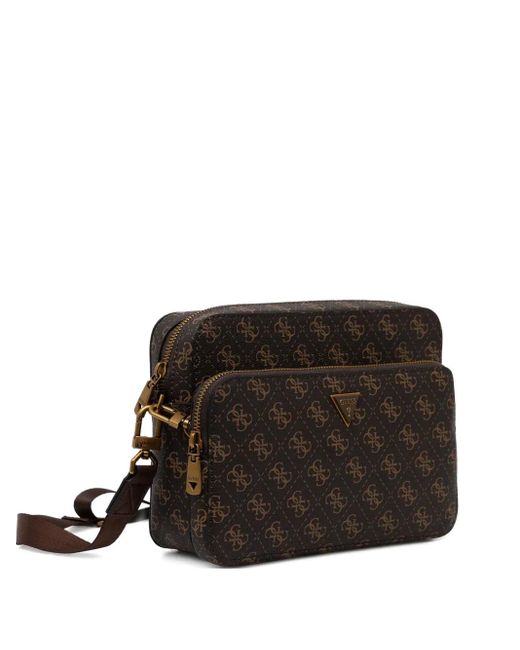 Guess Black Milano Monogram-Pattern Messenger Bag for men