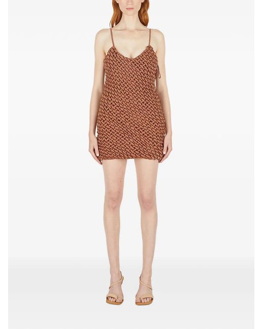 Isa Boulder Brown Woven V-Neck Mini Dress