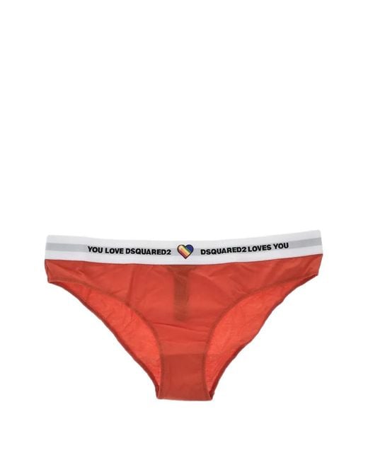 DSquared² Red Logo-Waistband Heart-Motif Briefs