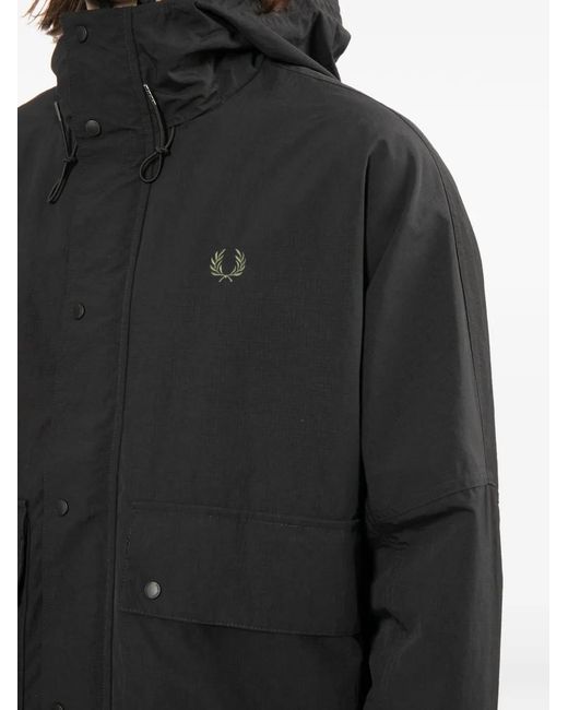 Fred Perry Black Logo-Embroidered Hooded Jacket for men
