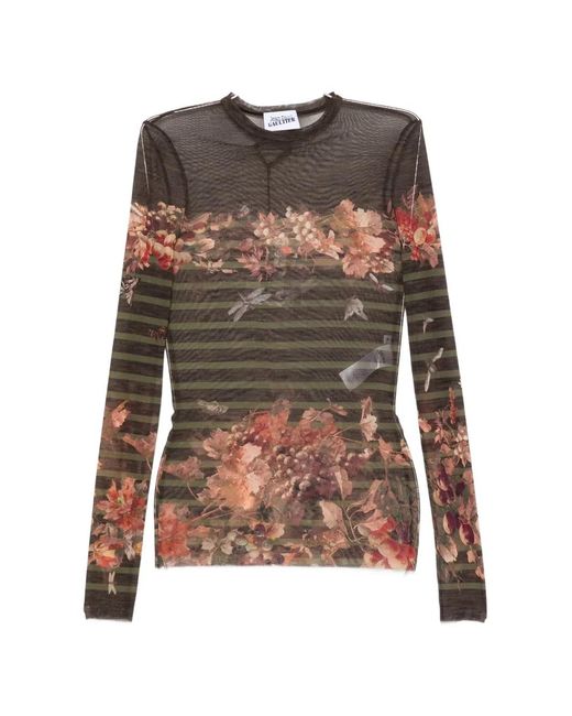 Jean Paul Gaultier Green Floral-Print Striped Long-Sleeve T-Shirt