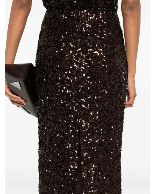 Marella Brown Sequin-Embellished Midi Skirt