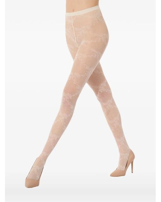 Wolford White Floral Lace Tights