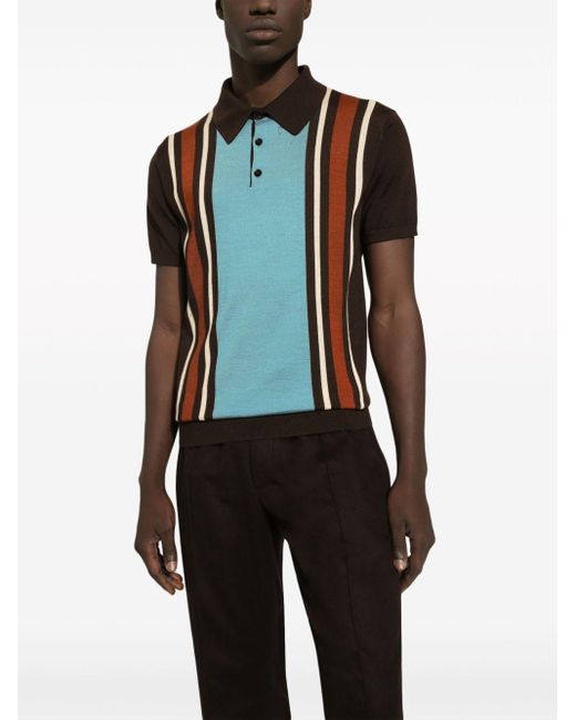 Dolce & Gabbana Black Striped Knit Polo Shirt for men