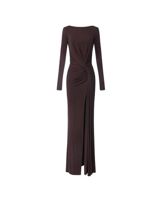 Elisabetta Franchi Brown Open Back Draped Maxi Dress