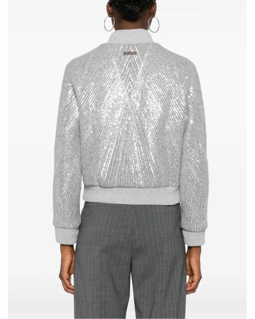 Peserico Gray Sequin-Embellished Bomber Jacket