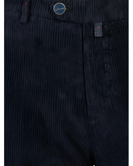 Kiton Blue Corduroy Straight-Leg Trousers for men