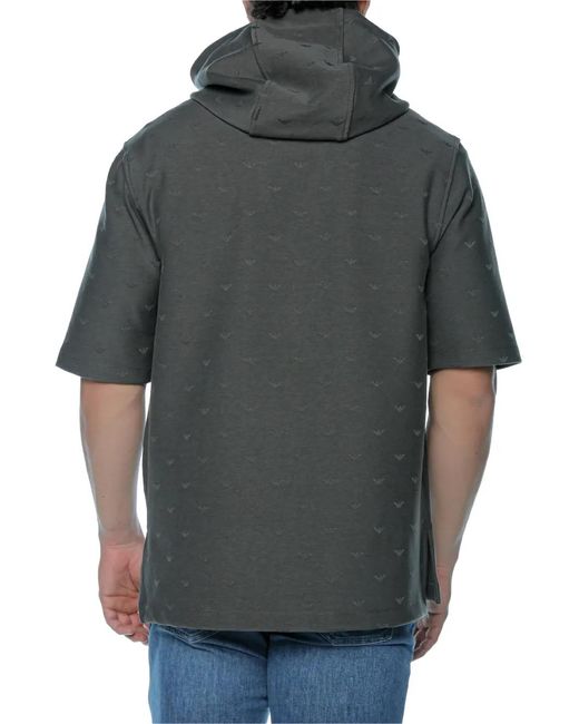 Emporio Armani Gray Eagle-Pattern Short-Sleeve Hoodie for men