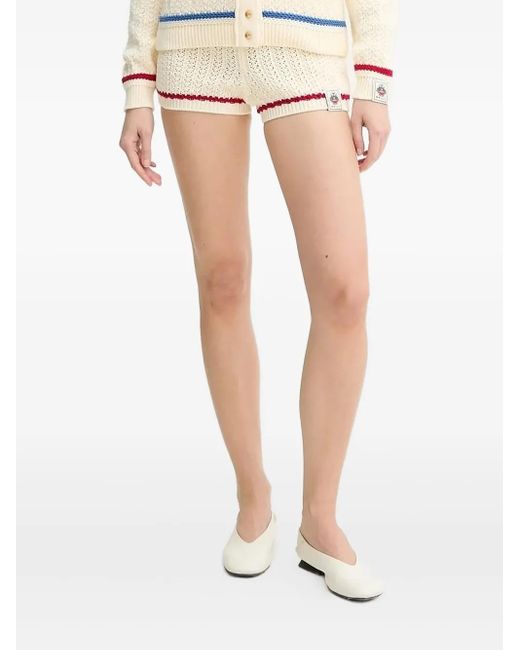 Bally White Open-Knit Stripe-Detail Shorts