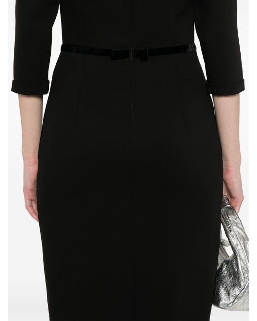 Styland Black Velvet-detail Midi Dress