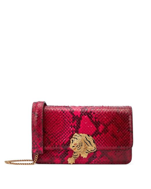 Roberto Cavalli Red Snake-Print Shoulder Bag
