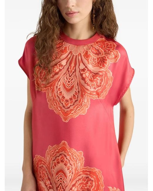 Momoní Red Placed Print Kimono Sleeve Dress