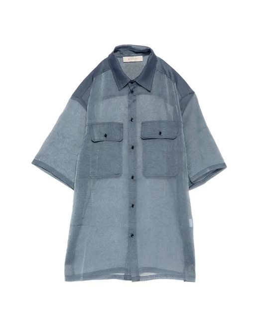 Qasimi Blue Crinkled-Finish Short-Sleeved Shirt for men