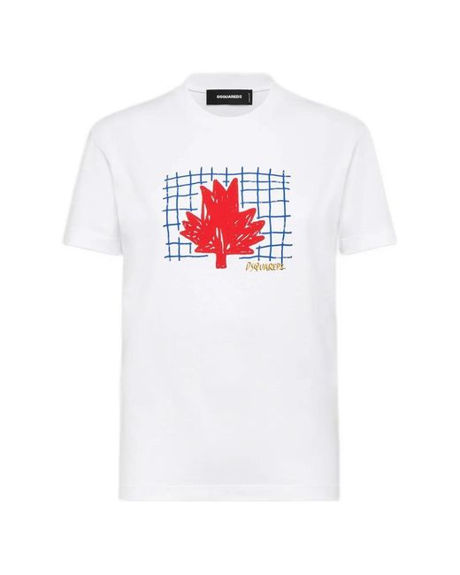 DSquared² White Maple Leaf Graphic T-Shirt