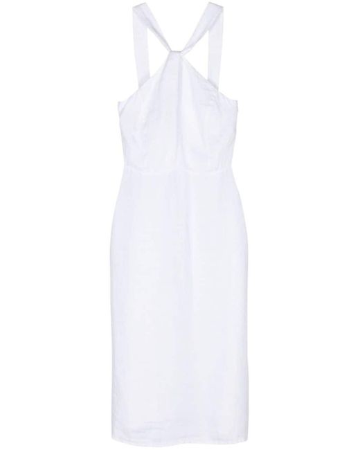 120% Lino Linnen Mini-jurk Met Halternek in het White
