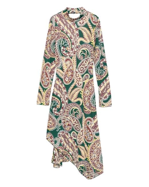 Etro White Paisley-Print Asymmetric Midi Dress