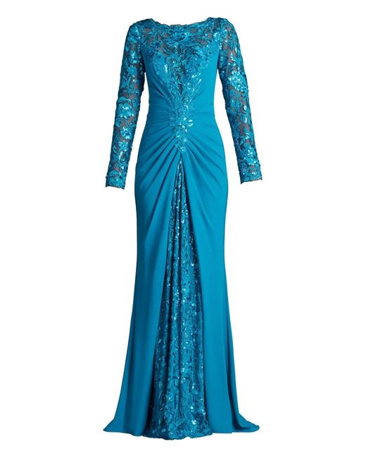 Tadashi Shoji Blue Whitley Sequin-Embellished Floral Gown