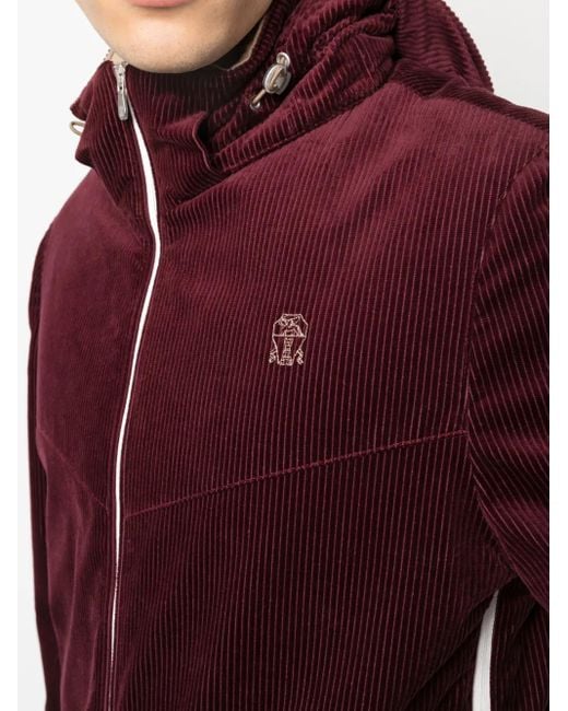 Brunello Cucinelli Logo-Embroidered Corduroy Hooded Jacket for men