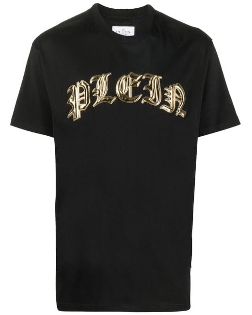 Philipp Plein Black Logo-Appliqué Cotton T-Shirt for men