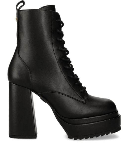 Stivaletti Stringati Con Tacco Largo di Buffalo in Black