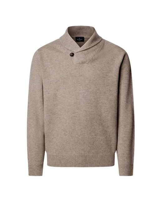 Hackett Gray Button-Detail Shawl-Collar Sweater for men