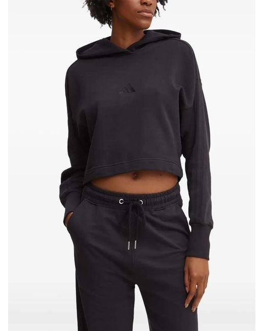 Adidas Black All S.N.Z. Logo-Embroidered Cropped Hoodie