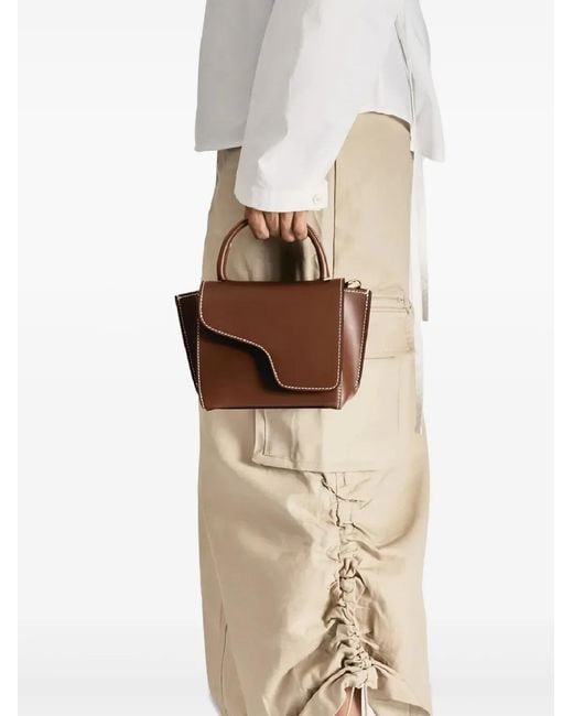 Atp Atelier Black Mini Montalcino Contrast-Stitching Flap Tote Bag