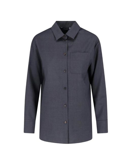 Max Mara Blue Button-Up Chest-Pocket Shirt
