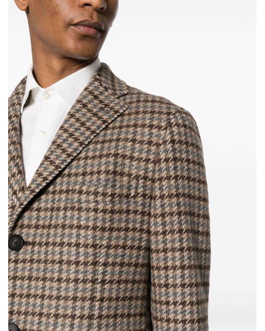 Tagliatore Brown Houndstooth Single-breasted Wool-blend Coat for men
