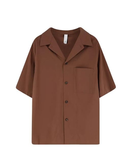 Hevò Brown Short-Sleeve Bowling-Collar Shirt for men