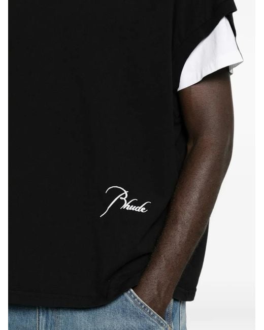 Rhude Black Logo-Embroidered Cap-Sleeve T-Shirt for men