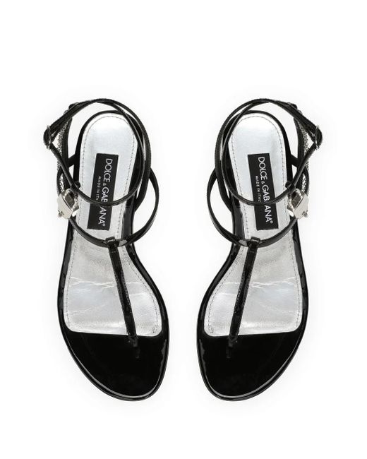 Dolce & Gabbana Black Padlock Patent-Leather Flat Sandals