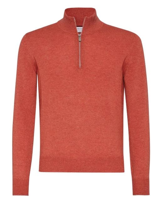 Brunello Cucinelli Kaschmirpullover mit kurzem Reißverschluss in Red für Herren
