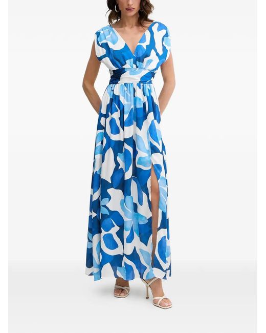 Morgan Blue V-Neck Floral-Print Maxi Dress
