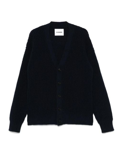 Jil Sander Blue V-Neck Cardigan for men