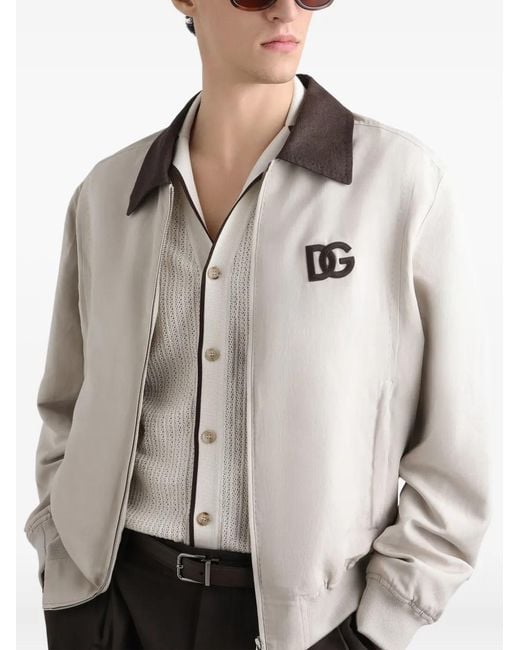 Dolce & Gabbana White Zip-Up Bomber Jacket for men