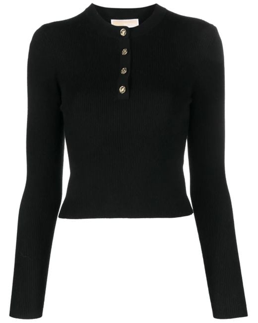 MICHAEL Michael Kors Black Button-Fastening Long-Sleeve Top