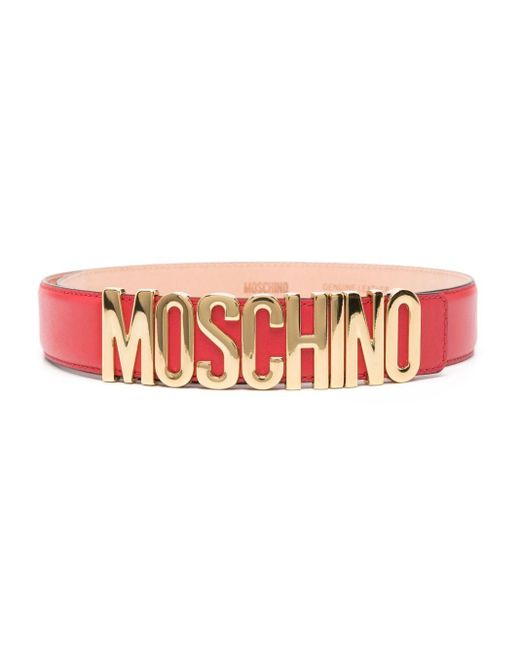 Moschino Pink Ledergürtel mit Logo-Schild