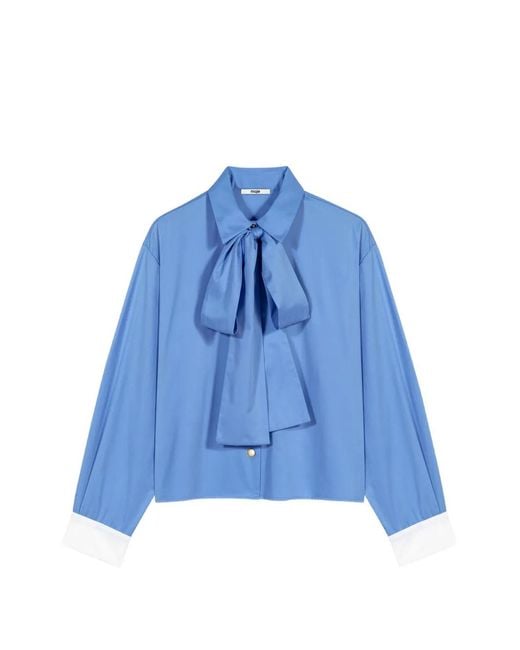 Maje Blue Cotton Pussy Bow Shirt