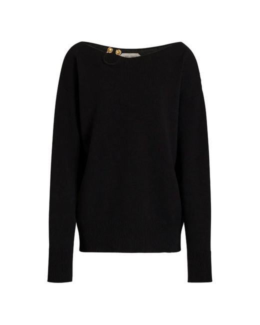 Alberta Ferretti Black Button-Embellished Boat-Neck Sweater