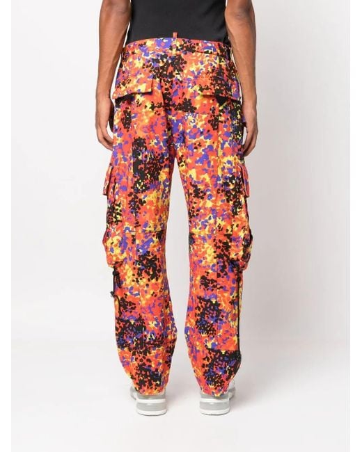 DSquared² Red Abstract-Print Cargo Trousers for men