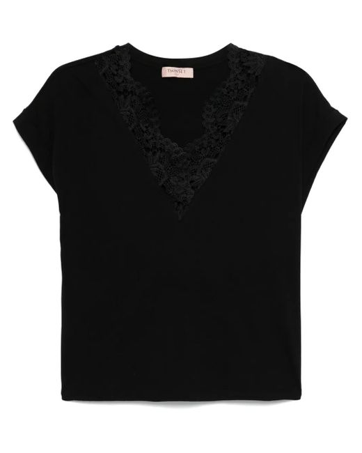 Twinset Black Lace-Detail T-Shirt