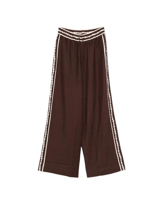 ALÉMAIS Brown Lori Side-Stripe Drawstring Palazzo Pants