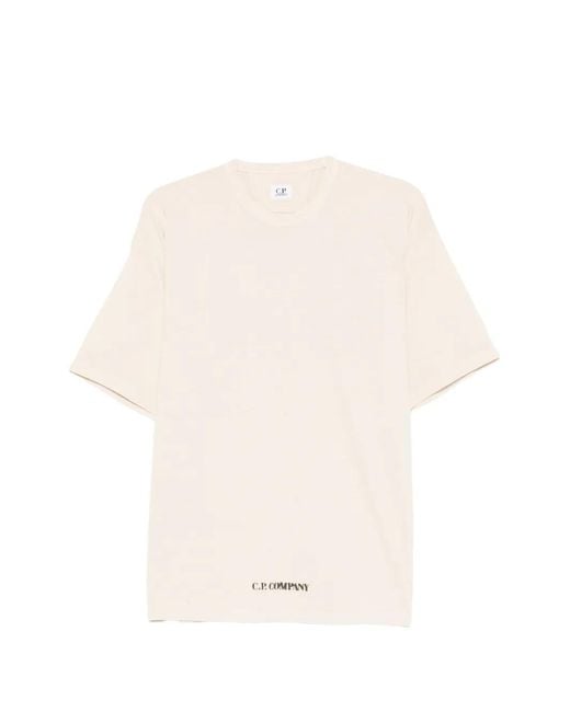 C P Company White T-Shirt With Logo Print for men