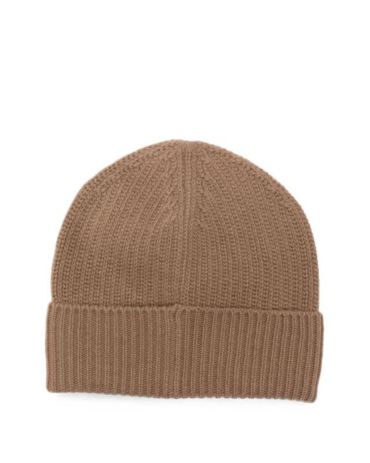Moncler Brown Logo-Patch Ribbed-Knit Beanie Hat for men