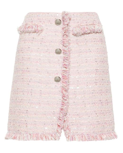 Giambattista Valli Pink Frayed High-waist Tweed Miniskirt