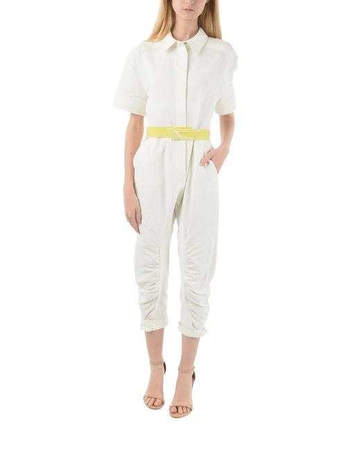 Stella McCartney White Belted Short-Sleeve Jumpsuit